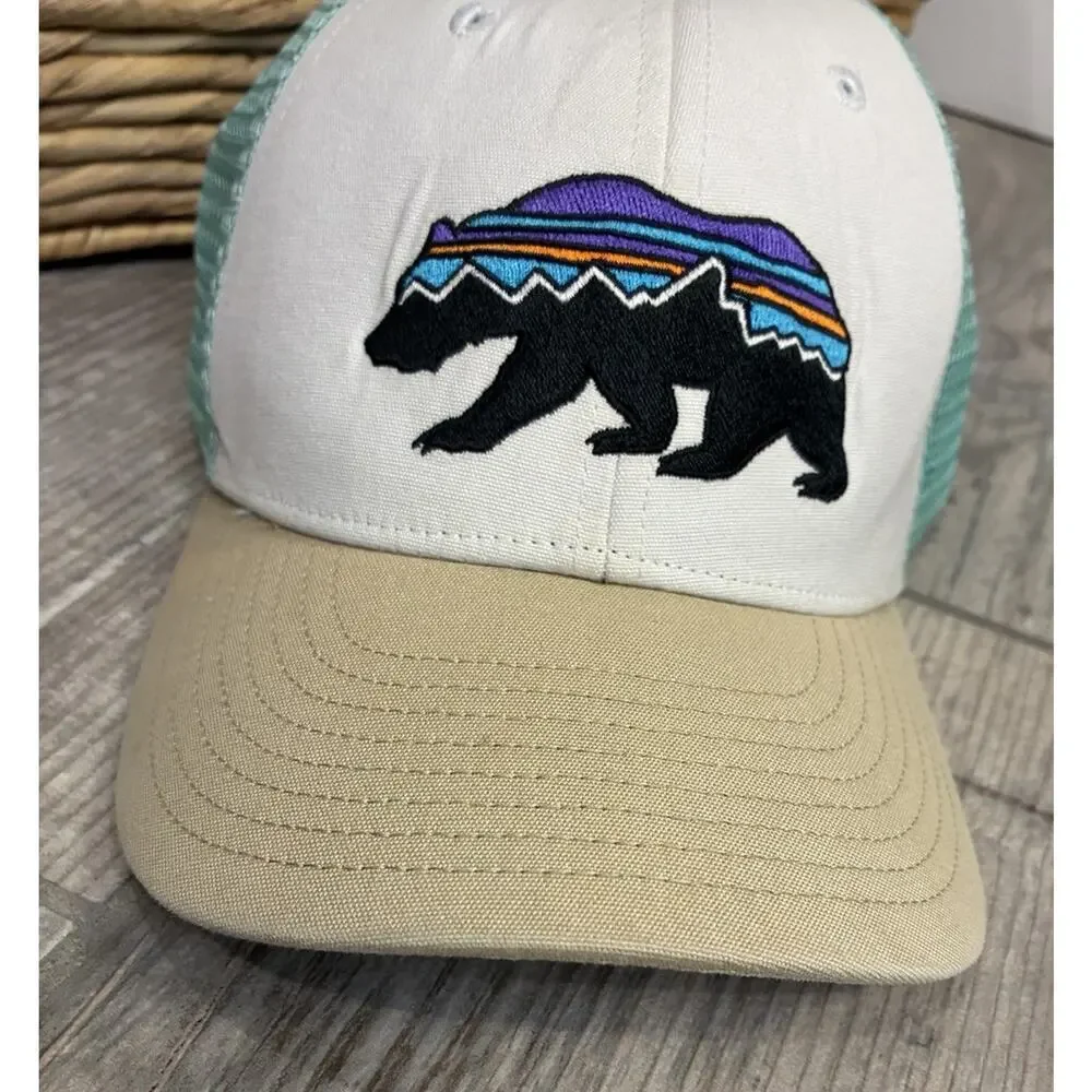 Patagonia Fitz Roy Bear Trucker Kid’s Hat - Teal & Tan Mesh Snapback